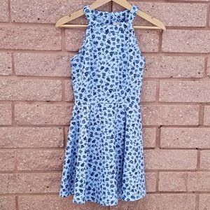 Copper Key Fit and Flare Halter Style Skater Blue Floral Dress Size XS